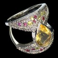 Pierścionek srebrny naturalne granaty szafiry Songea cytryn r 13