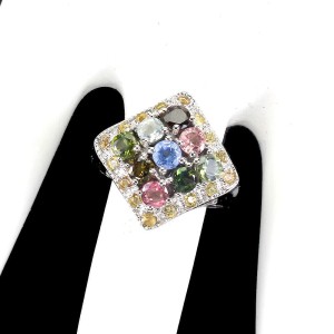 925 Pierścionek r 16 naturalne turmaliny szafiry Songea tanzanit