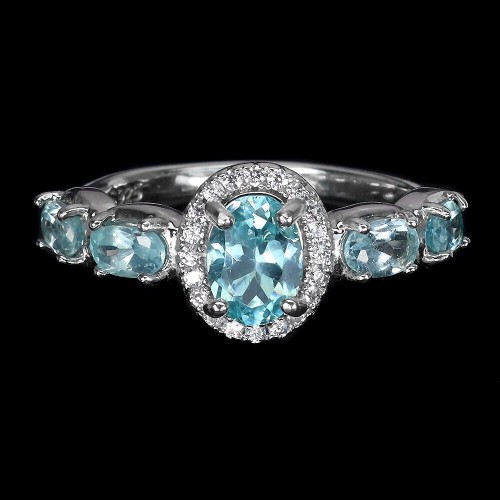 Srebrny pierścionek r 19.5 naturalne apatyty neon blue cyrkonie
