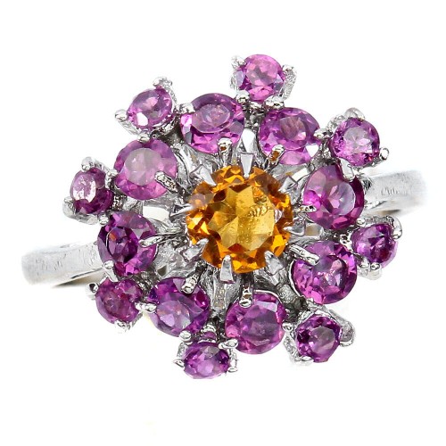 Pierścionek 925 naturalne granaty rodolity cytryn r 16.5