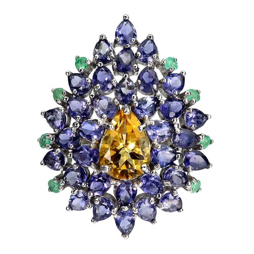 Pierścionek 925 naturalne tanzanity szmaragdy cytryn r 17