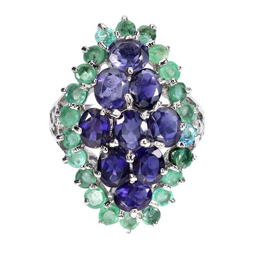 Piękny pierścionek 925 r 14 naturalne szmaragdy iolity