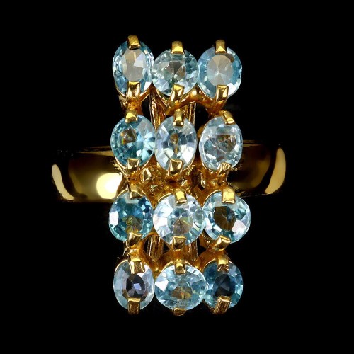 Srebrny 925 pierścionek naturalne niebieskie cyrkony r 14.5