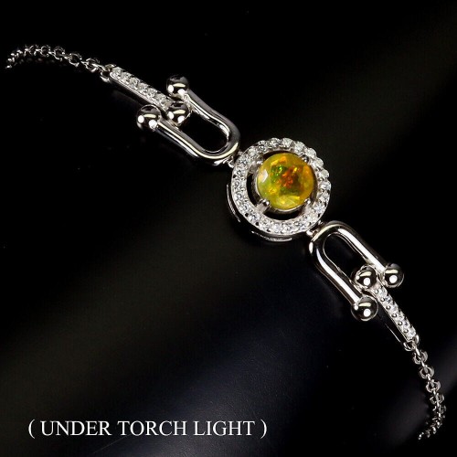 Delikatna bransoletka srebrna 925 naturalny ognisty opal cyrkonie