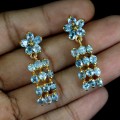 925 Srebrne piękne kolczyki naturalne niebieskie cyrkony kwiat 3