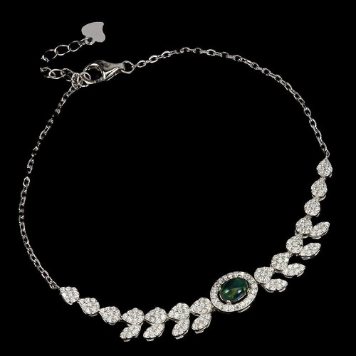Delikatna bransoletka srebrna 925 naturalny czarny opal cyrkonie