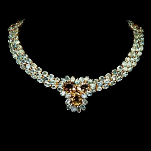 Srebro naszyjnik naturalne niebieskie cyrkony kwarc dymny 925