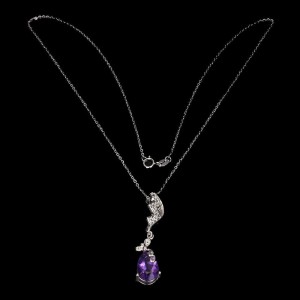 Delikatny srebrny 925 przepiękny naszyjnik cyrkonie ametyst naturalny