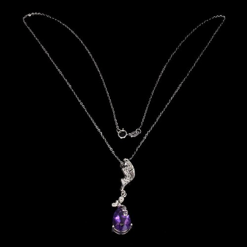 Delikatny srebrny 925 przepiękny naszyjnik cyrkonie ametyst naturalny