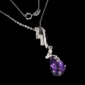 Delikatny srebrny 925 przepiękny naszyjnik cyrkonie ametyst naturalny