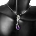 Delikatny srebrny 925 przepiękny naszyjnik cyrkonie ametyst naturalny