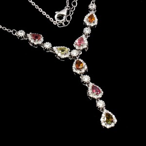Naszyjnik srebrny 925 elegancki naturalne turmaliny cyrkonie