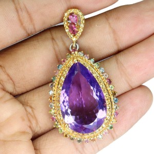 Wisiorek srebrny 24ct ametyst szafiry Songea turmaliny granaty naturalne