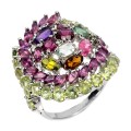 925 Pierścionek naturalne granaty oliwiny ametyst turmaliny r 21