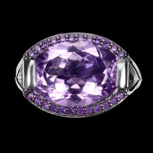 Srebrny zjawiskowy pierścionek naturalne ametysty r 14