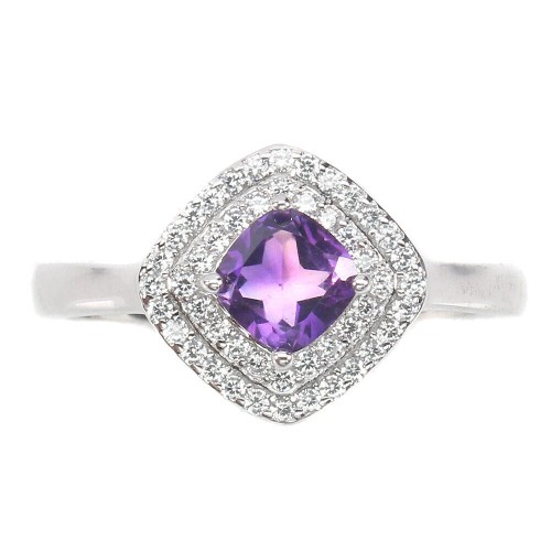 925 Pierścionek delikatny naturalny ametyst cyrkonie r 14.5 piękny