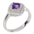 925 Pierścionek delikatny naturalny ametyst cyrkonie r 14.5 piękny