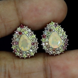 925 Kolczyki naturalne ogniste opale szafiry Songea 4