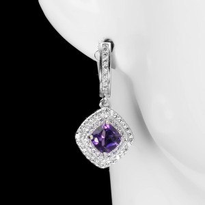 4 Kolczyki delikatne naturalne ametysty cyrkonie