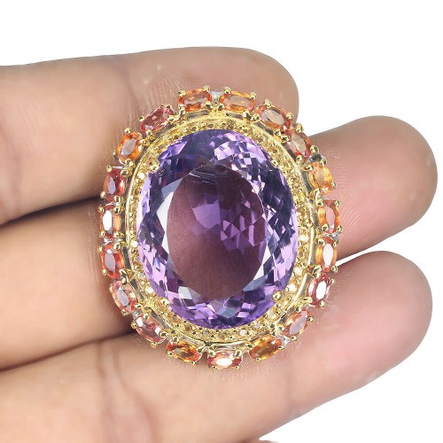 Broszka srebrna naturalny 47.8ct ametyst szafiry Songea