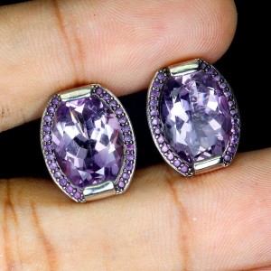 Zjawiskowe srebrne 925 kolczyki naturalne ametysty 4