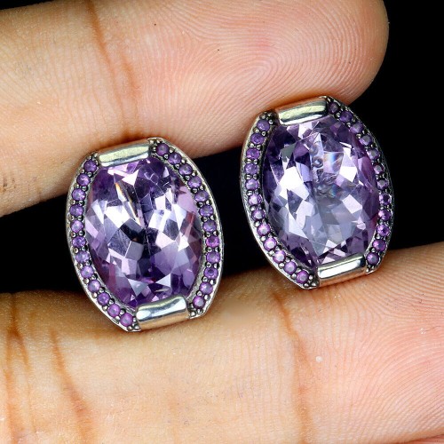 Zjawiskowe srebrne 925 kolczyki naturalne ametysty 4