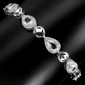 Piękna delikatna bransoletka naturalne akwamaryny cyrkonie 925