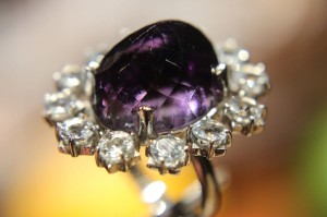 Artystyczny pierścionek srebrny naturalny ametyst akwamaryny r 13.5