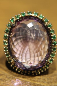 Artystyczny pierścionek srebrny naturalny ametyst diopsydy r 16.5