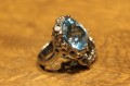925 Srebrny pierścionek naturalny topaz akwamaryn szafiry r 16.5