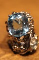 925 Srebrny pierścionek naturalny topaz akwamaryn szafiry r 16.5