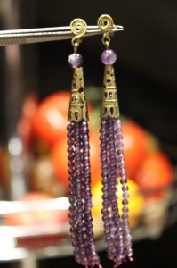 Wiszące kolczyki kamienie ametysty naturalne mosiądz 3