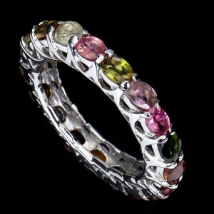 925 Delikatny pierścionek r 14.5 naturalne turmaliny