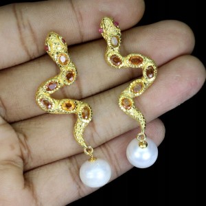 Kolczyki srebrne naturalne perły szafiry Songea rubiny węże 1