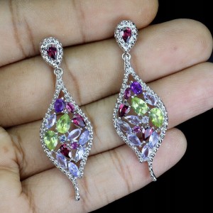 1 Kolczyki naturalne oliwiny ametysty granaty tanzanity 925