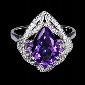 Pierścionek r 17 naturalne białe topazy ametysty piękny 925