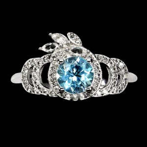 925 Pierścionek delikatny sky blue topaz białe topazy r 17