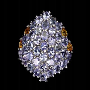 Pierścionek 925 naturalne tanzanity cytryny r 16