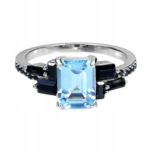 Srebrny pierścionek naturalny sky topaz czarne spinele r 19.5