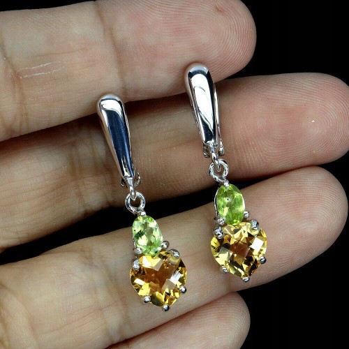 Kolczyki srebrne 925 naturalne oliwiny cytryny delikatne serce 1