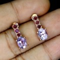 1 Kolczyki srebrne delikatne naturalne ametysty granaty rodolity