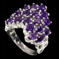 925 Pierścionek piękny srebrny naturalne ametysty r 15.5