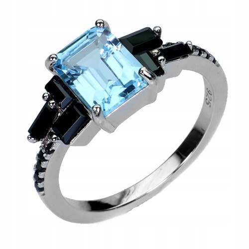 Srebrny pierścionek naturalny sky topaz czarne spinele r 14.5