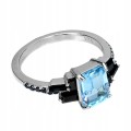 Srebrny pierścionek naturalny sky topaz czarne spinele r 14.5