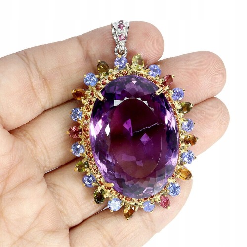 Wisiorek naturalny 70.44ct ametyst tanzanity turmaliny szafiry Songea