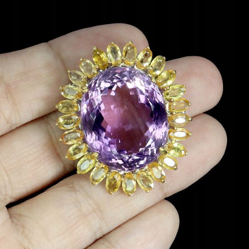 Broszka srebrna naturalny 38ct ametyst szafiry Songea 925