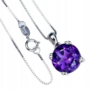 Srebrny delikatny 925 piękny naszyjnik naturalny ametyst