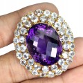 Wisiorek broszka srebrna naturalny 52ct ametyst akwamaryny