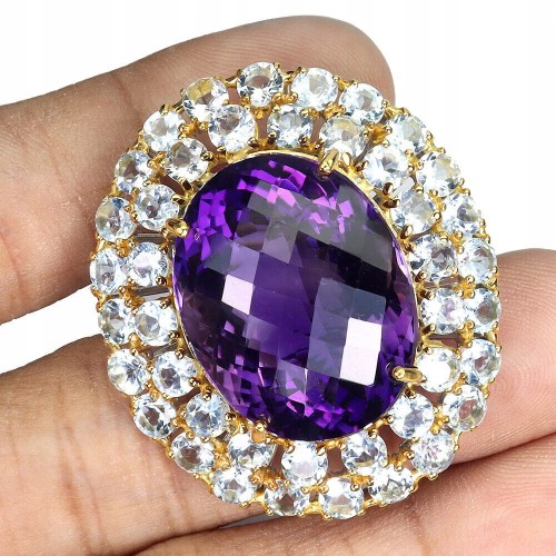 Wisiorek broszka srebrna naturalny 52ct ametyst akwamaryny