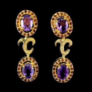 1 Kolczyki srebrne piękne naturalne ametysty granaty